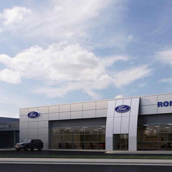 Ron Norris Ford Renovations Rush Inc Ron Norris Ford Construction Usville Fl Rush Dealership Exterior Rendering