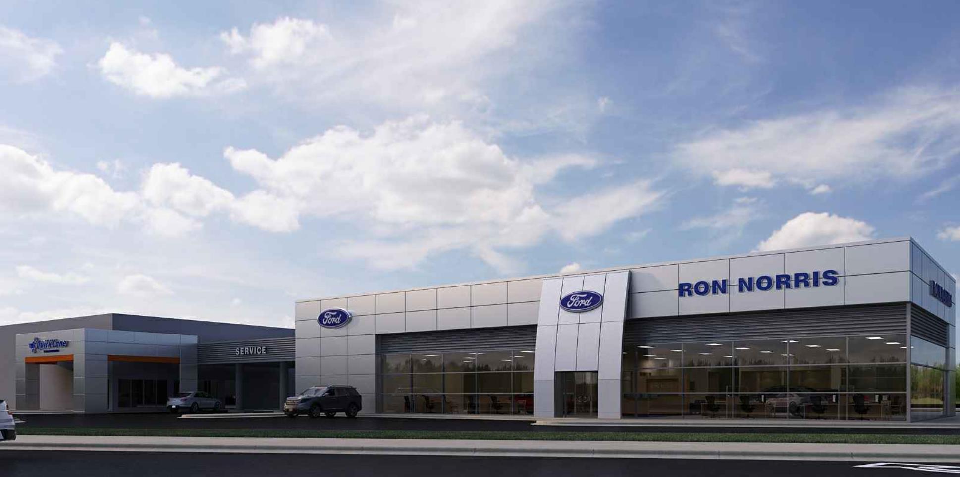 Ron Norris Ford Dealership Construction - Exterior Rendering - Titusville - RUSH Construction